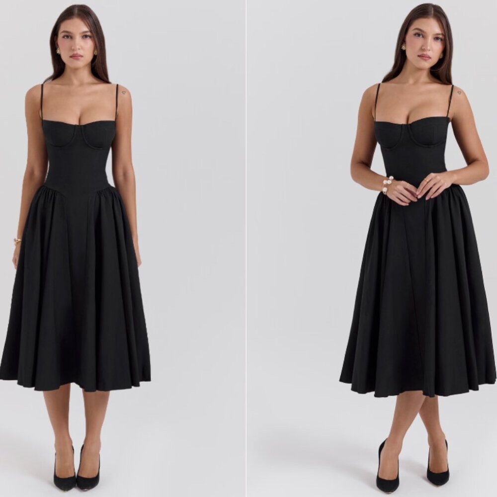 House of CB ‘Samaria’ Black Midi Dress NWOT